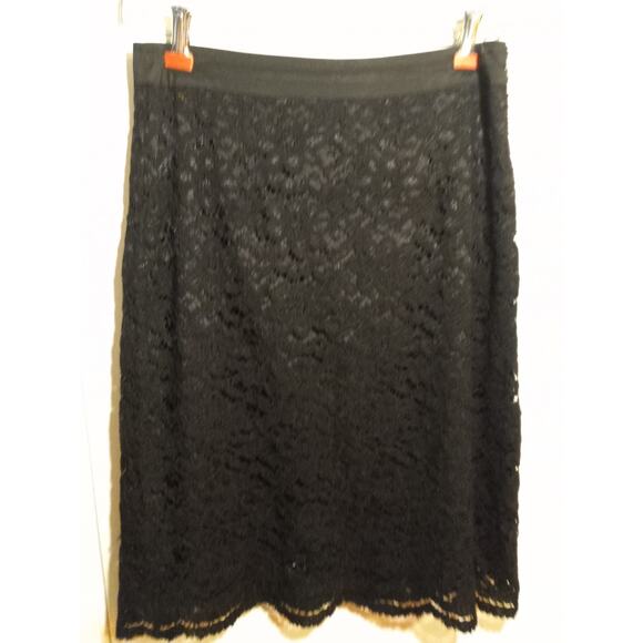 Trulli Black Lace Skirt Womens 4P Petite Satin Lined Semi Sheer Overlay Scallop - Picture 2 of 8